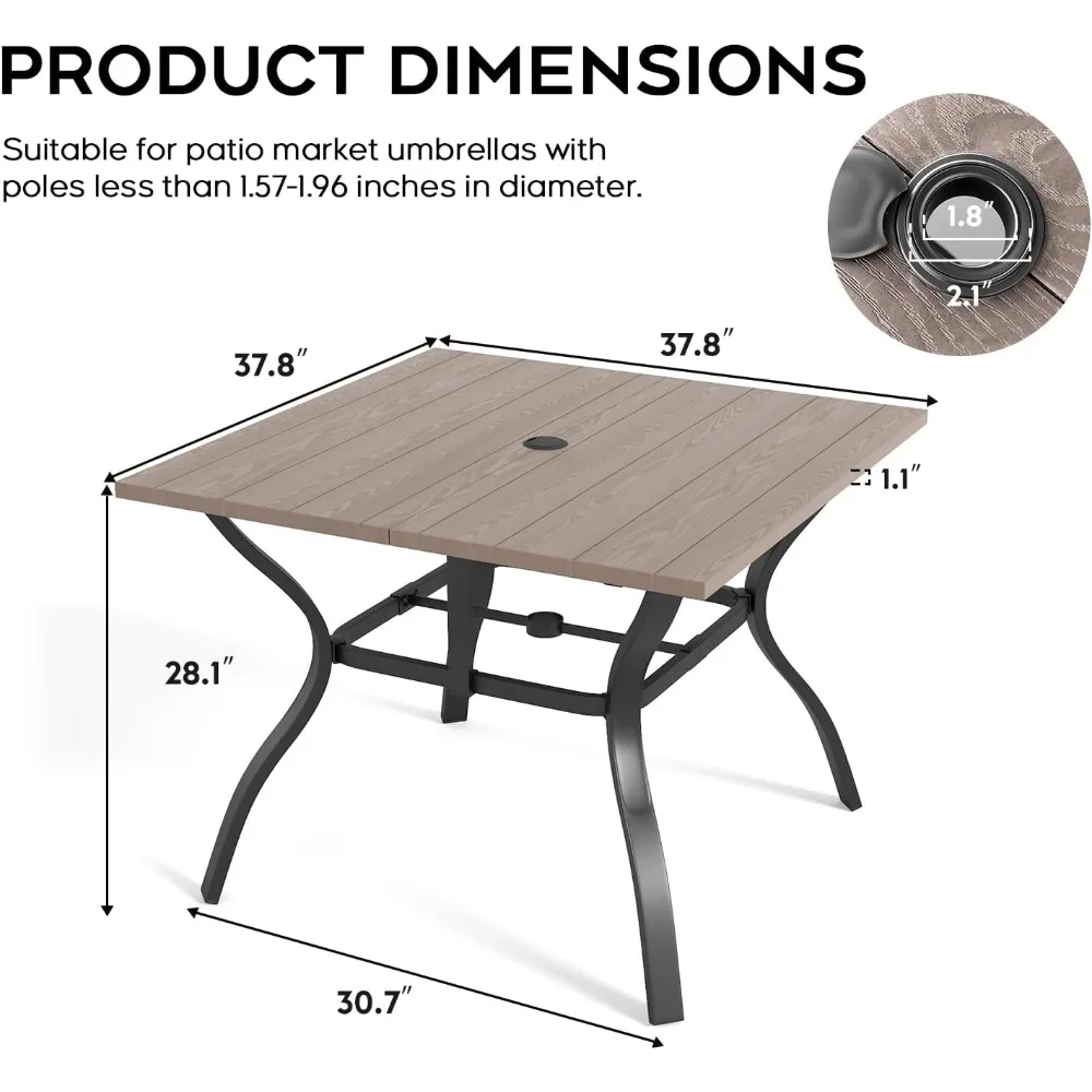 Square Metal Outdoor Dining Table for 4, 37.8x37.8 Inches