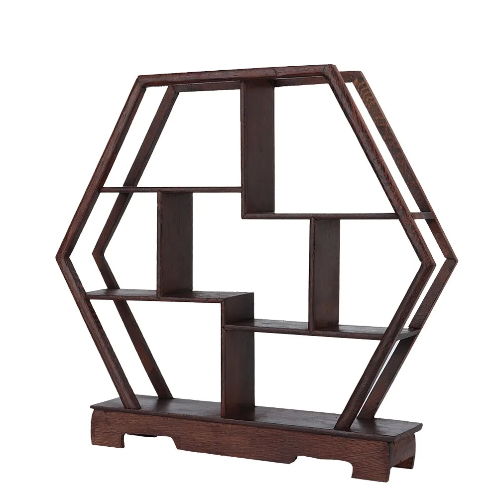Rich Hexagonal Display Rack Rosewood Carving Crafts Display Stand 12 Inch Diameter Flower Pot Rack Desk