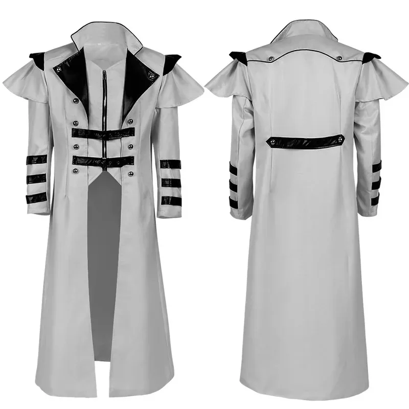 Винтажный Хэллоуин, средневековый стимпанк, убийца, эльфы, пиратский костюм для взрослых и мужчин, черная длинная куртка с разрезом, готическая доспехи, кожаные пальто