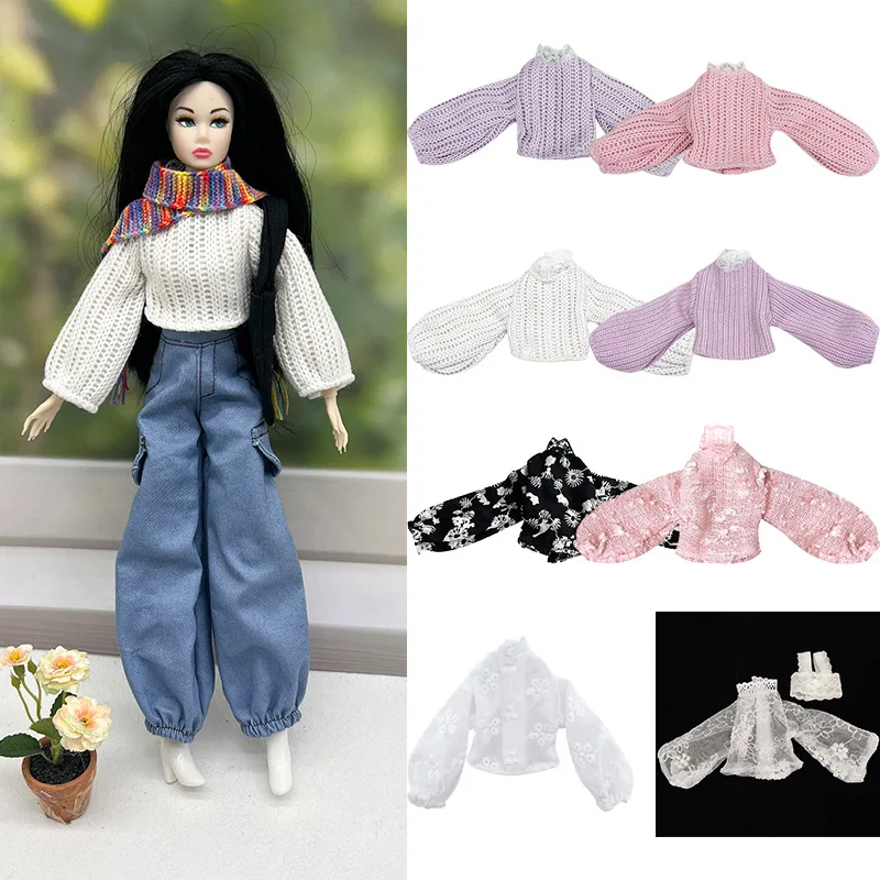 1/6 Doll Clothes Parts Sweet White Cotton Bubble-sleeved Top/Fashion Purple Knitted Top For 30cm Babi Supermodel Doll Dress Up