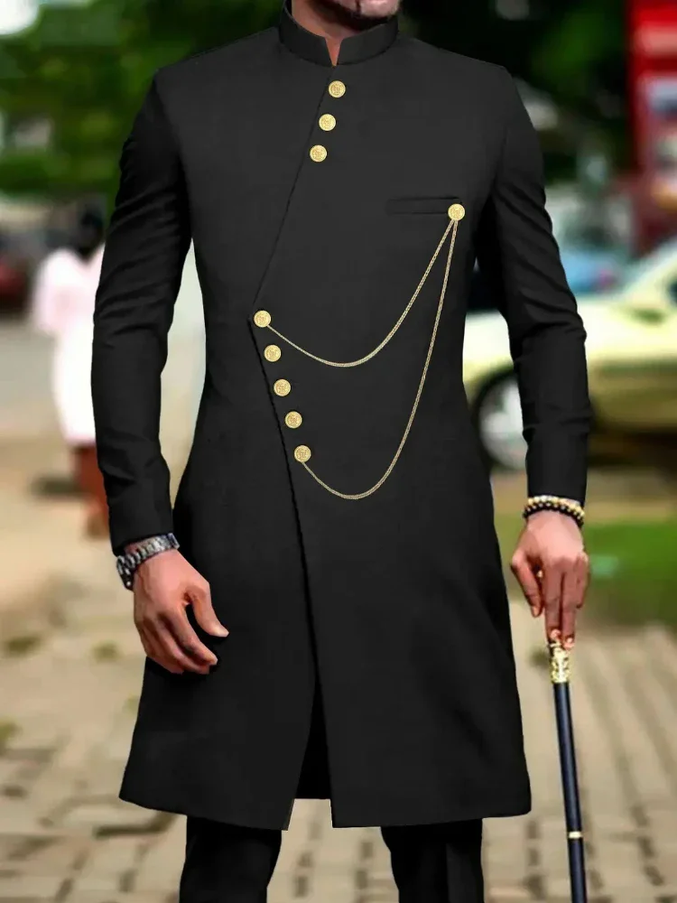 

New African Suits for Men Embroidery Print Blazer and Pants Set Business Dress Suit with Kerchief Party Wedding Evening