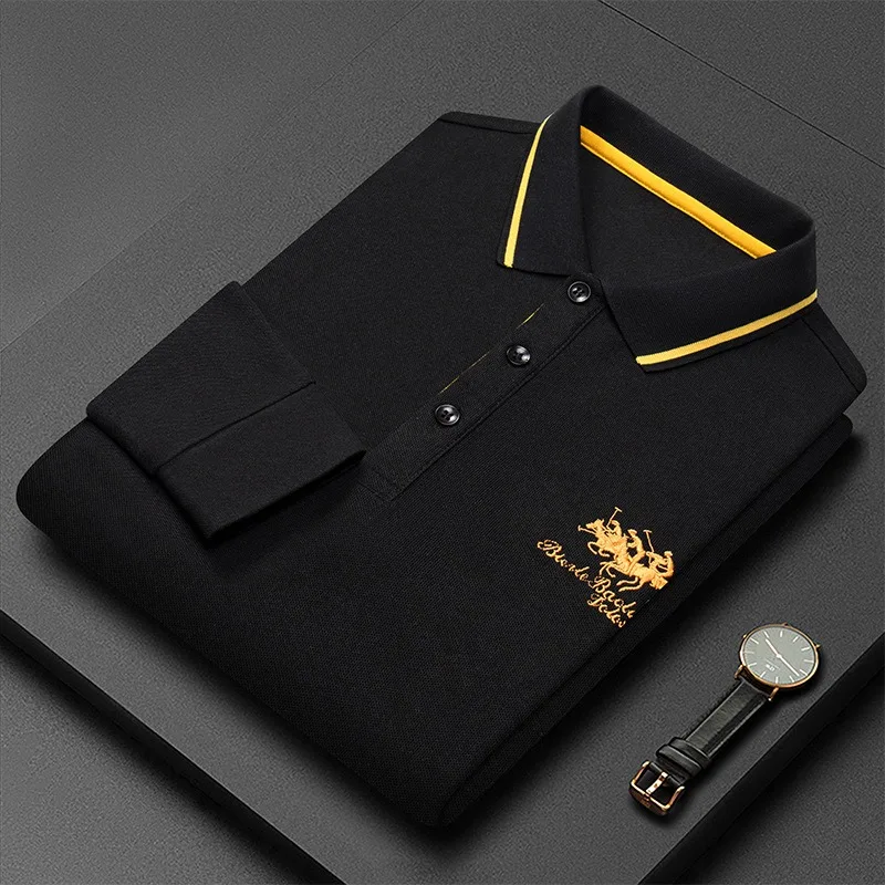 2023  New Long Sleeve Shirts Business Casual Embroidery Polo Shirt for Men Lapel Pullover Tops