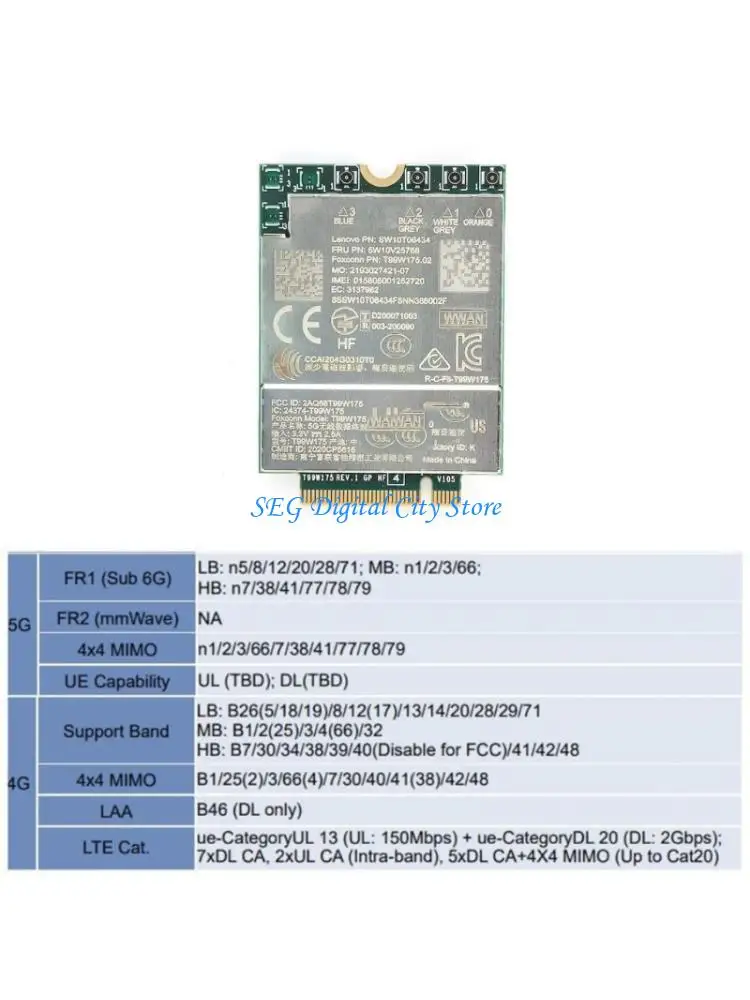 

U75B T99W175 4G WWAN MODULE PCIE CARD Несколько полос для T14S X13