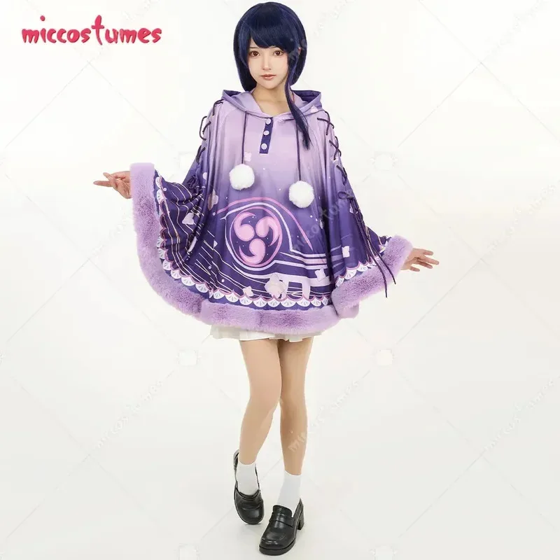 

Походная накидка CyWomen Raiden Shogun Kawaii с фиолетовым цветочным узором и лисьими ушками с капюшоном