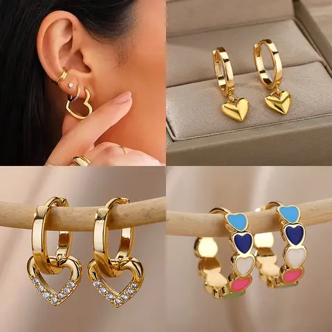 Heart Drop Earrings Stainless Steel ICFTZWE