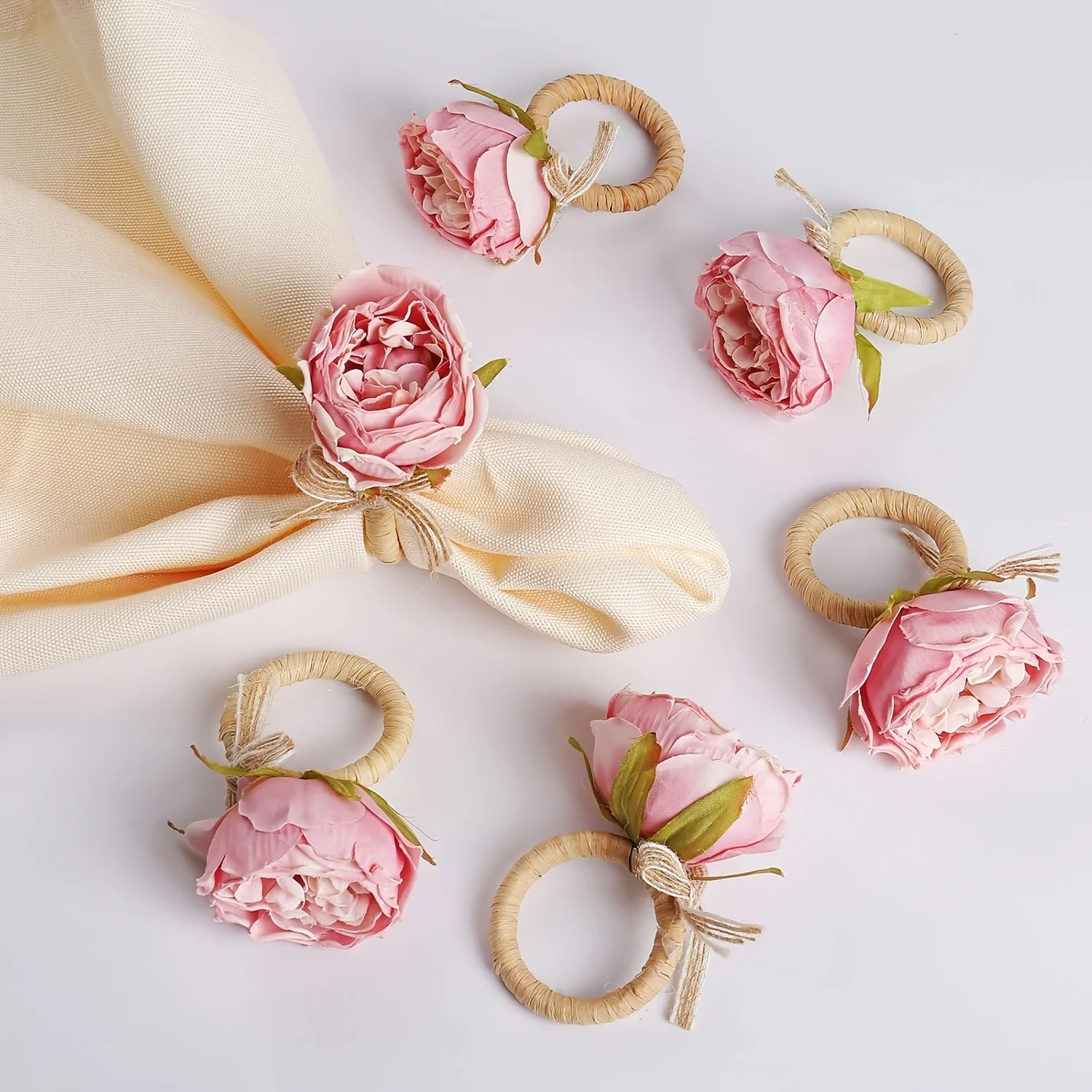 Pink Peony Vine Weaving Napkin Ring Wedding Birthday Party Table Decoration Napkin Buckle