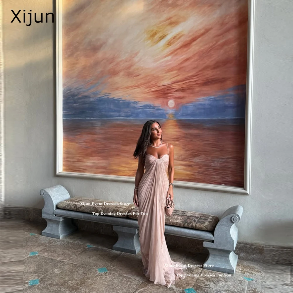 Xijun Sexy Pink Silk Satin Mermaid Evening Dresses Sleeveless Sweetheart Long Prom Gowns Pleated Formal Dubai Prom Gowns Customi