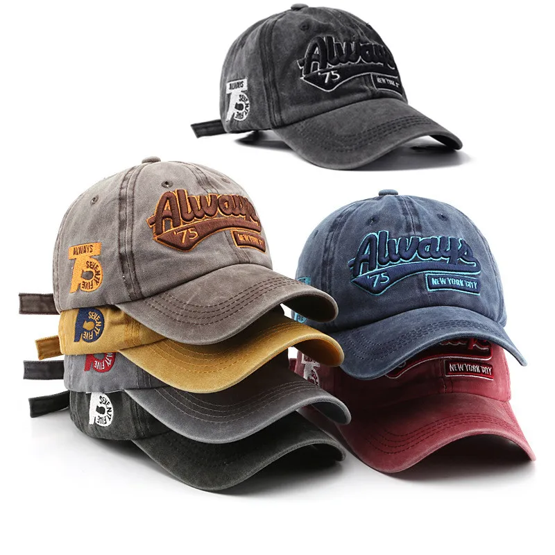 

New Spring Summer Unisex Cotton Baseball Cap Vintage Washed Embroidery Letters Hip Hop Street Sport Hat Outdoor Sun Hat