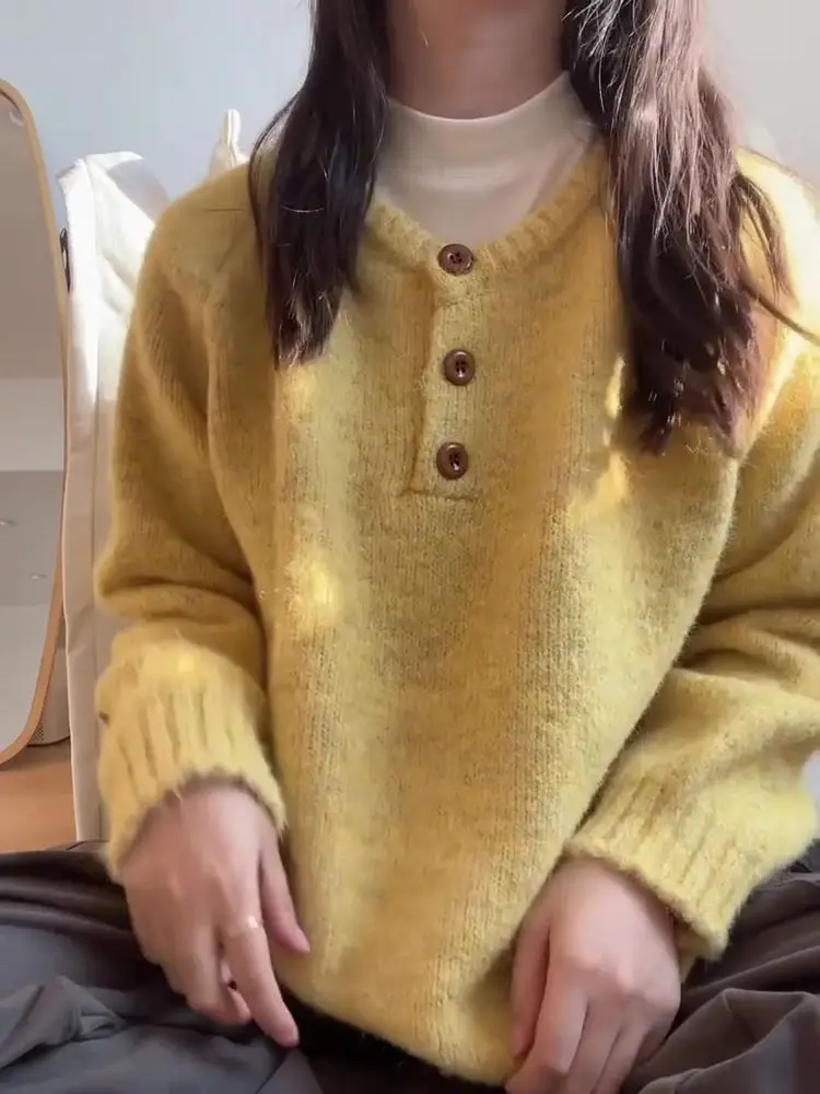 秋冬用ゆったりニットロングスリーブセーター、快適なスウェット、通勤にも使えるおしゃれなセーター