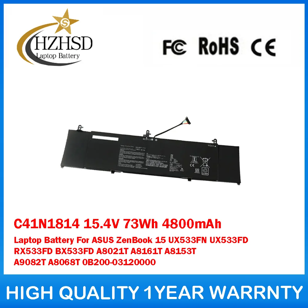 

C41N1814 15.4V 73Wh 4800mAh Laptop Battery For ASUS ZenBook15 UX533FN UX533FD RX533FD BX533FD A8021T A8161T A8153T A9082T A8068T