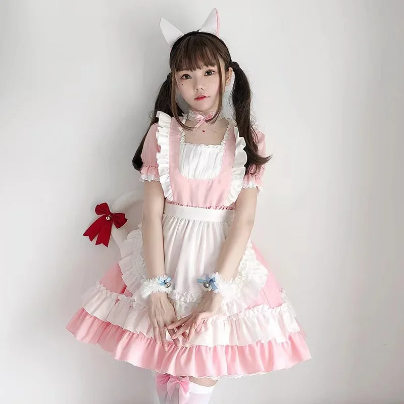 2024 nowy różowy kot strój pokojówki Lolita miękka sukienka dla dziewczynki Loli strój pokojówki cosplay Anime Cosplay