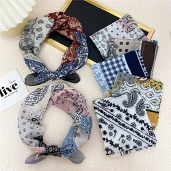 58cm Floral Print Cotton Linen Square Scarf Women Soft Neckerchief Cotton Neck Scarves Small Hijab Head Scarfs Female Foulard