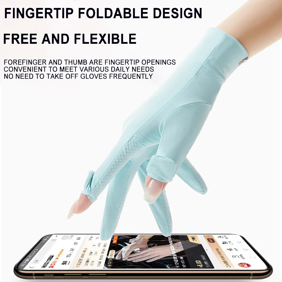 LOOGDEEL UPF50+ Sunscreen Breathable Fashion Driving Running Gloves Cold Ice Silk Bike Thin Silicone Anti-UV Gloves Women Men