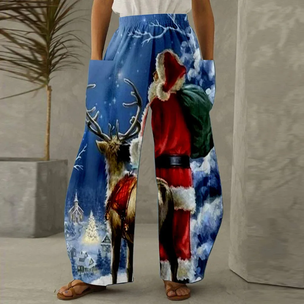 

Casual Animal Deer Pattern Fashionable High Waisted Pants Wide Leg Pants 3d Digital Printed Loose Pants Factory Direct SalesWC5