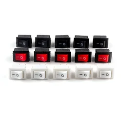 10Pcs Push Button Switch 10x15mm SPST 2Pin 3A 250V KCD11 Snap-in on/Off  Rocker Switch 10MM*15MM Black Red and White