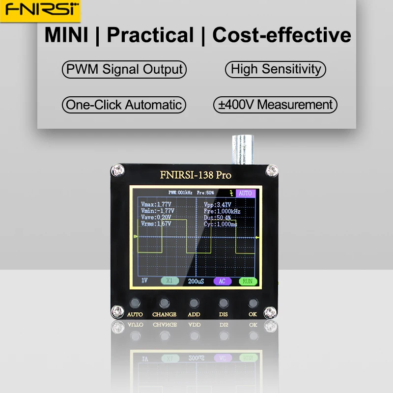 Fnirsi-Mini osciloscopio automático Digital 138 Pro, portátil, 80khz, Pwm, actualización de Firmware 2.5msa/S, 200khz, ancho de banda analógico, herramienta personalizada