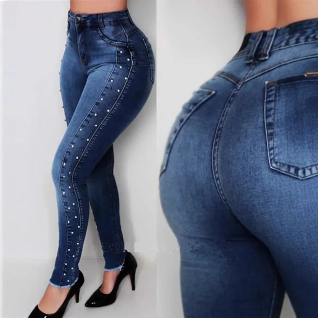 

Slimming, Hip-lifting, High-waisted, Small-leg Jeans, Four Seasons New Fashionable Diamond-beaded Casual Pencil Jeans for Women