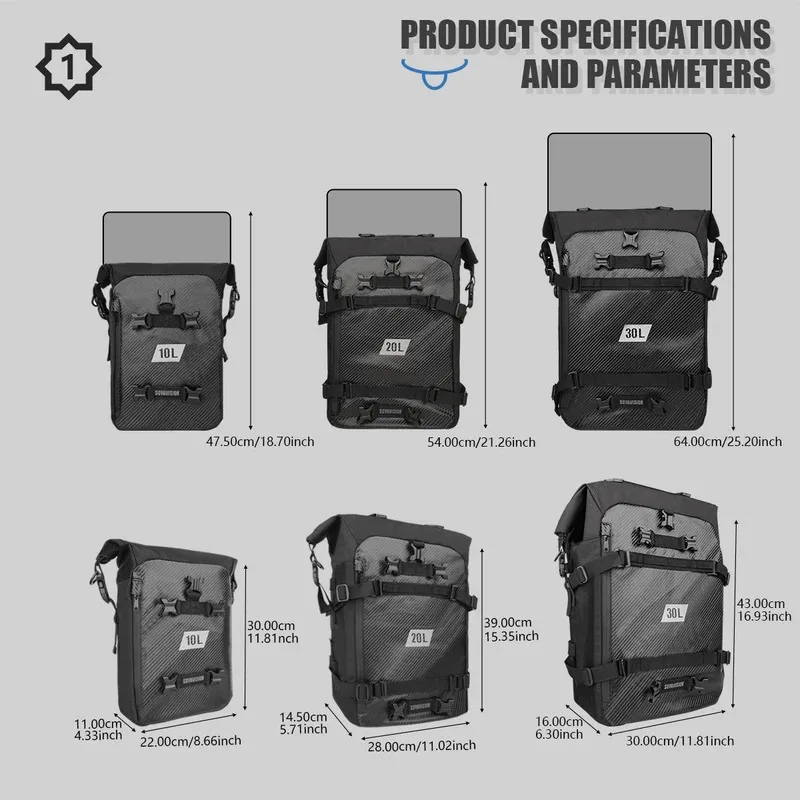 

Motorcycle Back Seat Bag 10/20/30L Waterproof Multifunctional Saddle Side Luggage Bag cycling backpack Universal Saddle bag