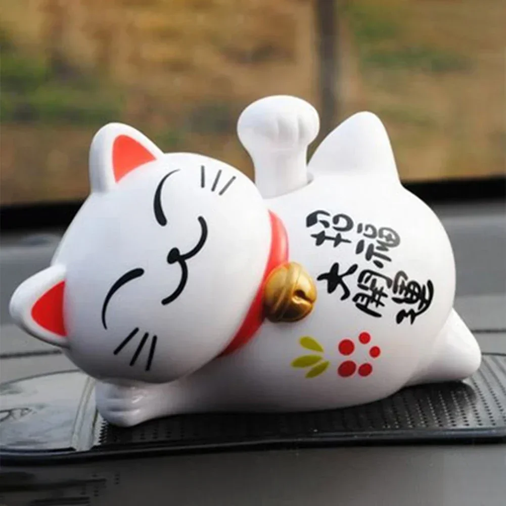 Solar Powered Chinese Lucky Waving Cat Welcoming Maneki Neko Fortune Feng Shui  Lucky Cat Waving Hand Beckoning Figurines Decor