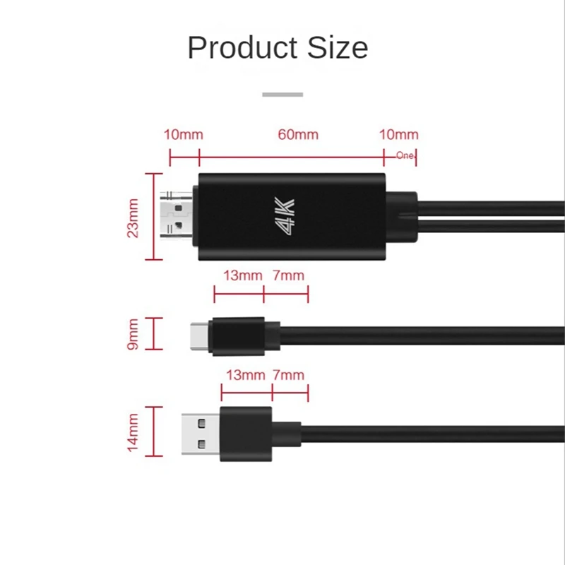 Cabo adaptador preto com alimentação USB para telefone, conectado ao projetor, TV