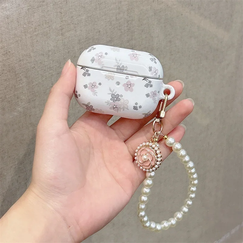 

Fashion Personality Little Flowers Earphone Case For Apple AirPods 1 2 Pro 3 Cover Pearls Chain Headphones Box Protector Cases