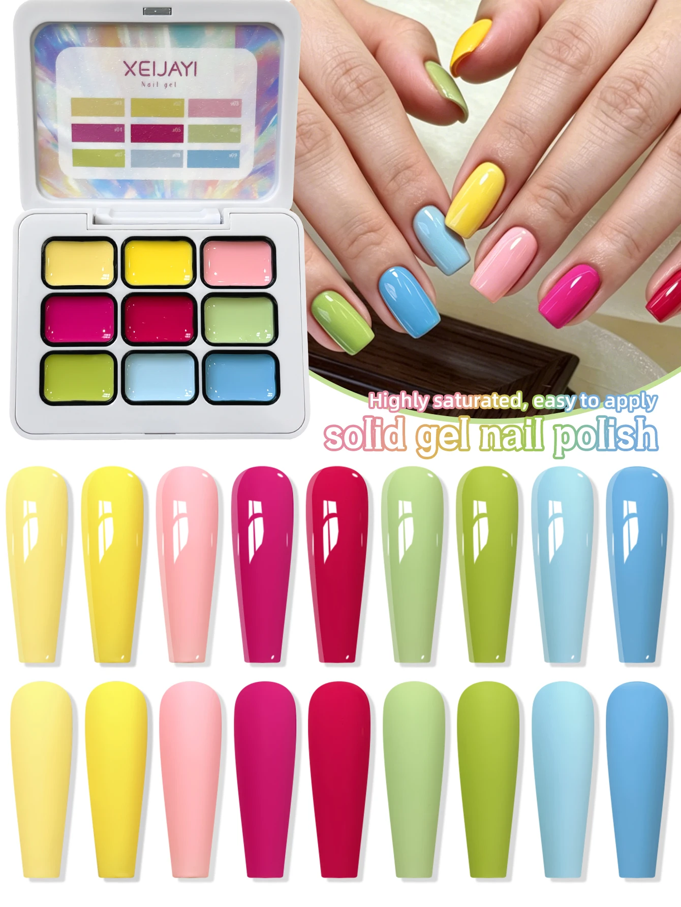 XEIJAYI 9 Colors Colorful Patting Gel Smudge Canned High Saturation Popular Semi-Solid Nail Polish Gel Nail Salon Special
