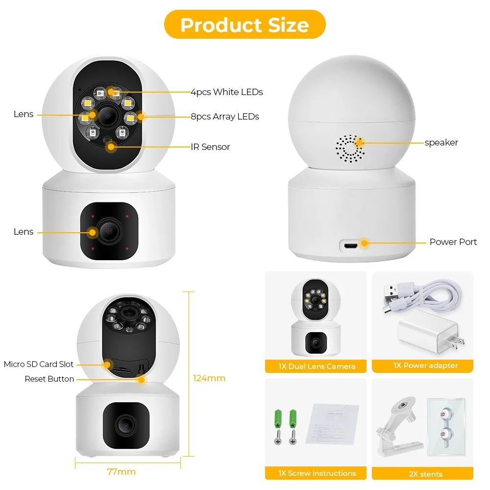 Caméra de surveillance sans fil PTZ HD WiFi, webcam, rotation à 360 °, téléphone portable, moniteur pour bébé à domicile, caméra IP