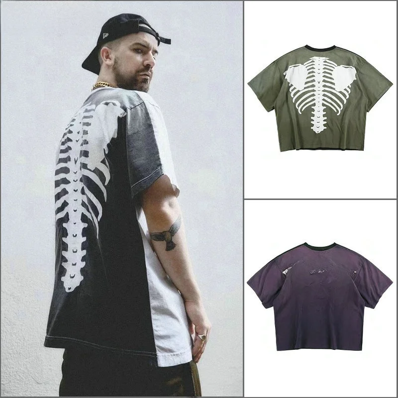 

Kapital Hideo Matsumoto Japanese Sle Bone Print ort Sve Loose T-irt ex Casual Wear Youth Summer Faion Trend