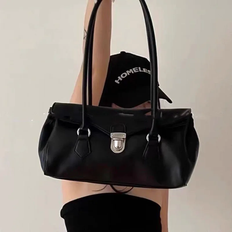 Bolso Retro para Motocicleta, Bolso Tipo Baguette, Bolso Texturizado de Hombro, Bolso Tote de Estilo Minimalista, Bolso Vintage para Mujer