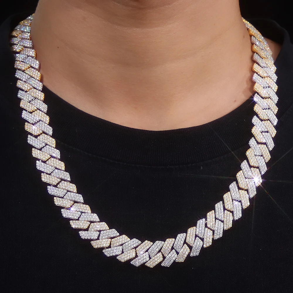 

Provence S925 Silver Cuban Chain for Men Moissanite Round Cut Classic Rapper Necklace Hip Hop Necklace Miami Link Chain for Man