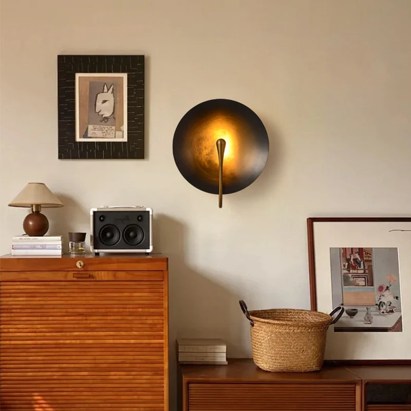 Metal Copper Wall Lamp Retro Creativity Wall Light Round Plate Loft Bar Cafe Restaurant Corridor Bedside Stairs Sconces Decor Li