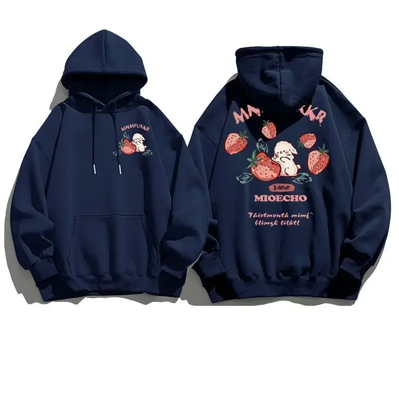 Korean Version Fun Strawberry Rabbit Pure Cotton Hooded Sweatshirt Women Creative Printing Loose Casual Autumn Pattern Jacket