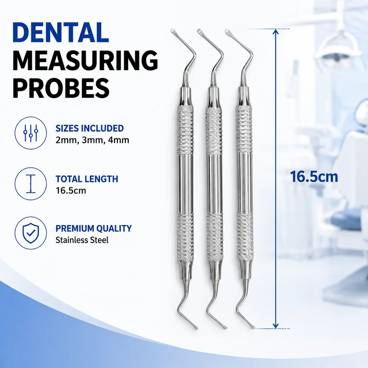 Double Tip Dental Curette Serrated Blade 2mm 3mm 4mm, Stainless Steel Periodontal Cleaning Instrument