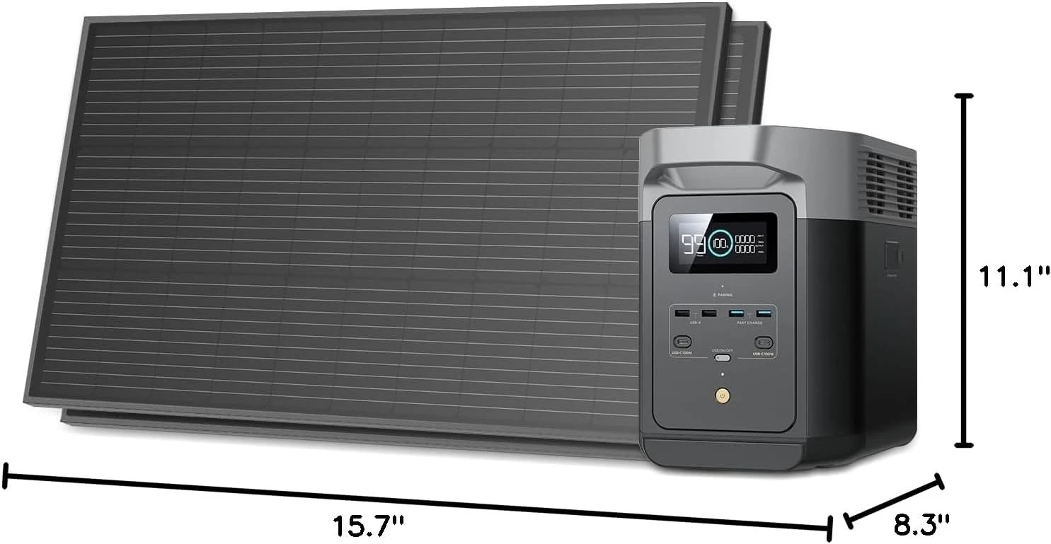 

Solar Generators, Portable Power Station with 2PCS 100W 12V Solar Panels, 1024Wh LFP Battery, Fast Charging