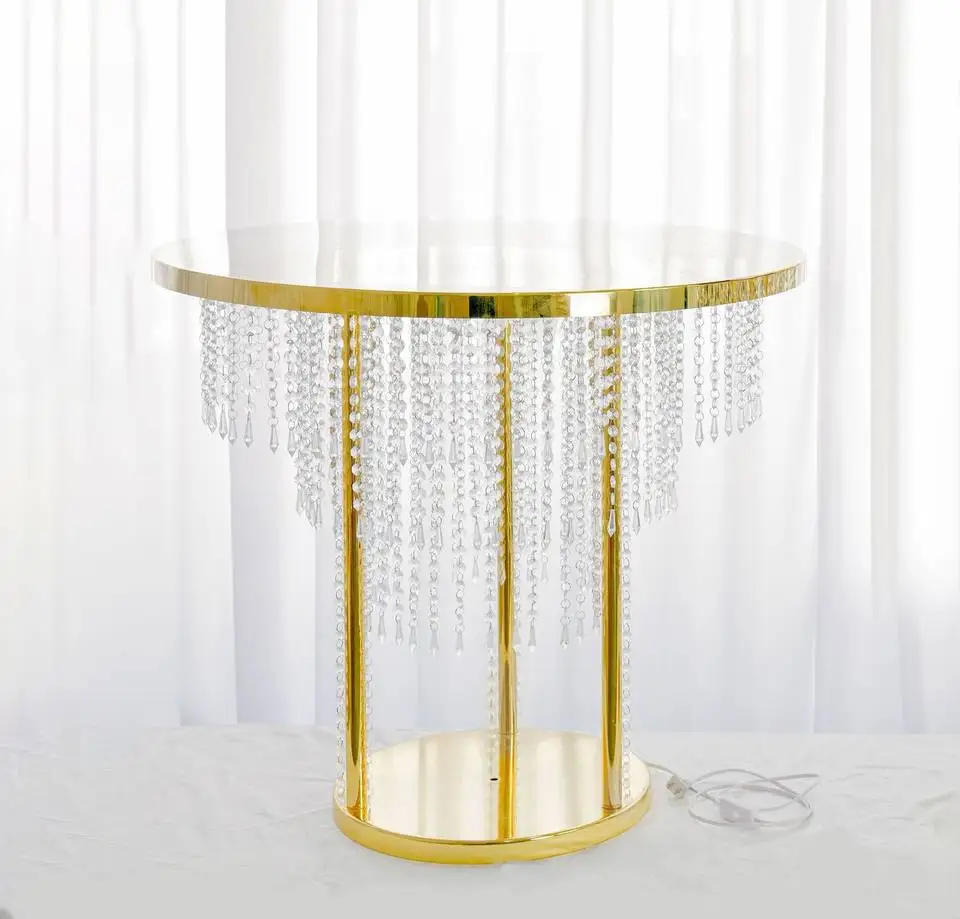 1pcs f30 D60-100cm Metal LED Light Crystal Cake Dessert Cylinder Display Wedding Flower Stand for Party Wedding Decor ivy806