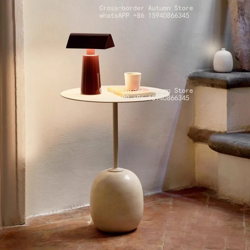 Natural marble living room small round table original single sofa corner
