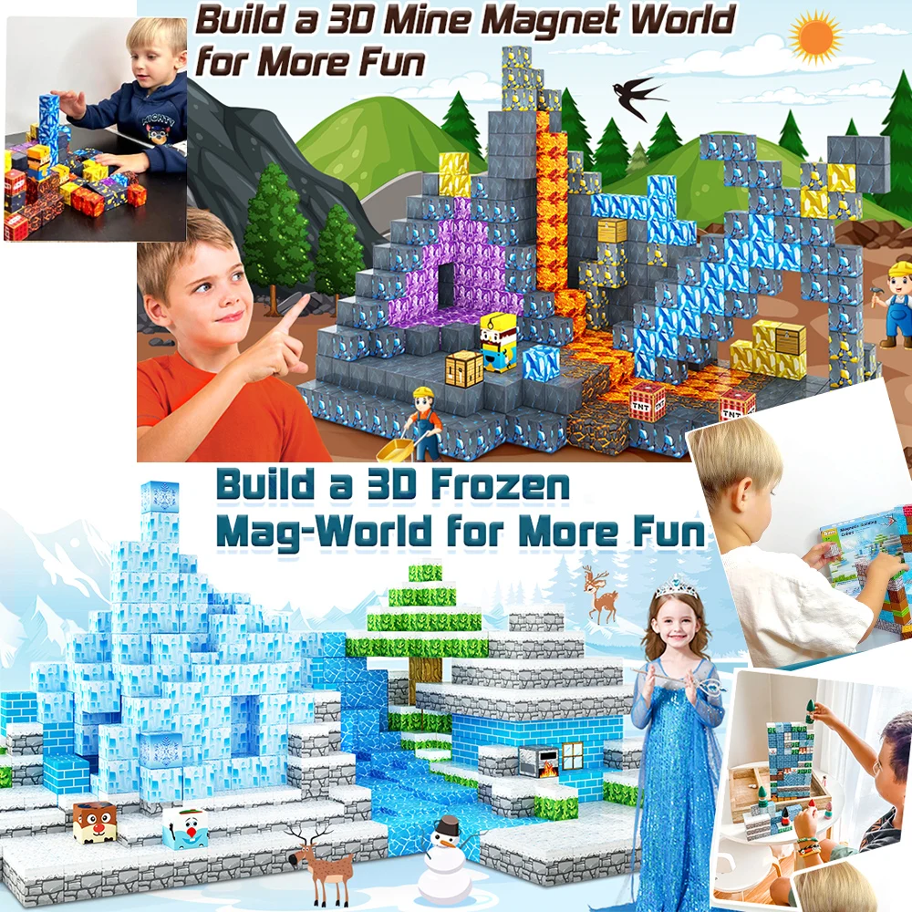 Magnetic Mine World Cube Building Blocks Magnet World Set for Boys Girls Age 3+ DIY Model Child kids Buildable Game Sensory Toys