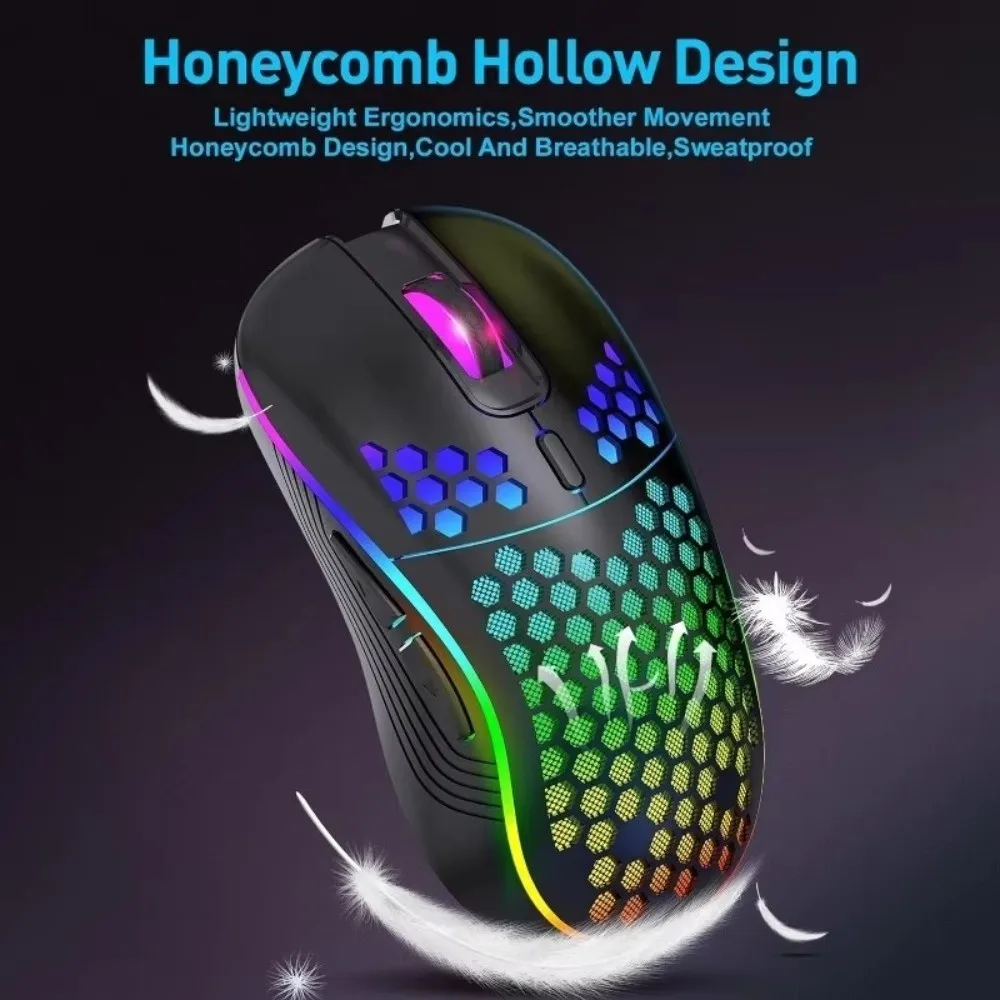 Adjustable DPI RGB Lighting Mouse Ergonomic Design Rechargeable Gaming Mouse Colorful Honeycomb Shell 2.4G Wireless Mouse