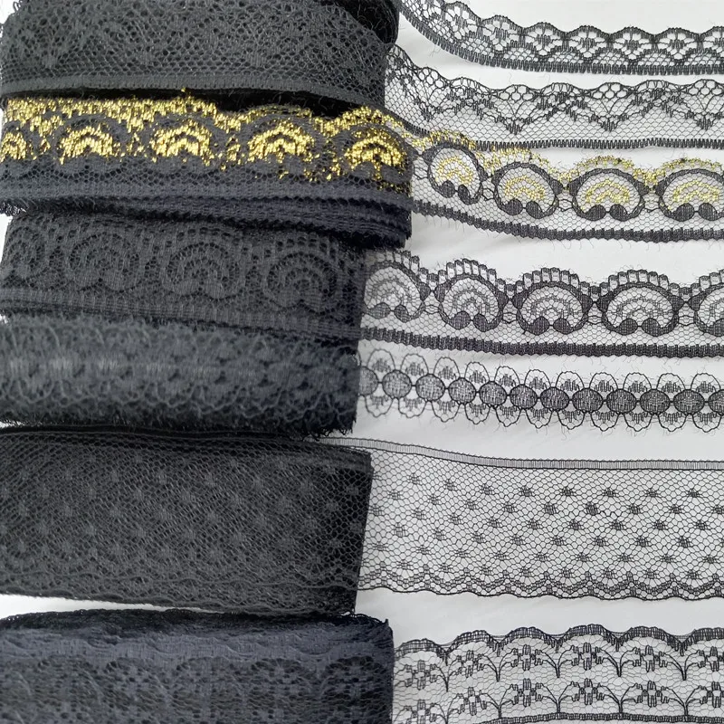 10 Yard Black Lace Ribbon African Lace Fabric DIY Webbing Decoration Wedding Dress Sewing for Needlework Clothes Material Crafts