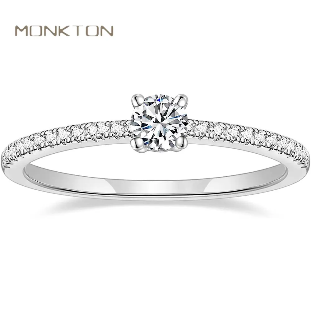 Monkton Classic and Sleek Engagement Anniversary Rings for Women Half Circle Round Cubic Zirconia Weddings Rings Jewelry Sets