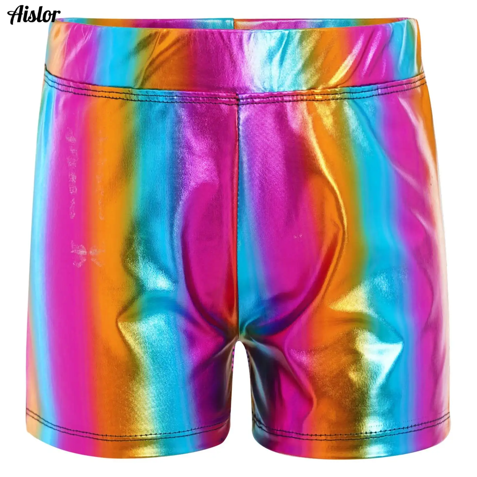 

Kids Girls Metallic Shiny Boxer Shorts Elastic Waistband Hot Pants for Ballet Jazz Retro Disco Dance Performance Competition