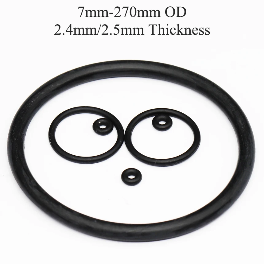 7-270mm OD 2.4mm 2.5mm Thicknees CS Black NBR Nitrile Rubber Plumbing Round Oil Resist Gasket Washer Seal O-Ring Sealing O Ring