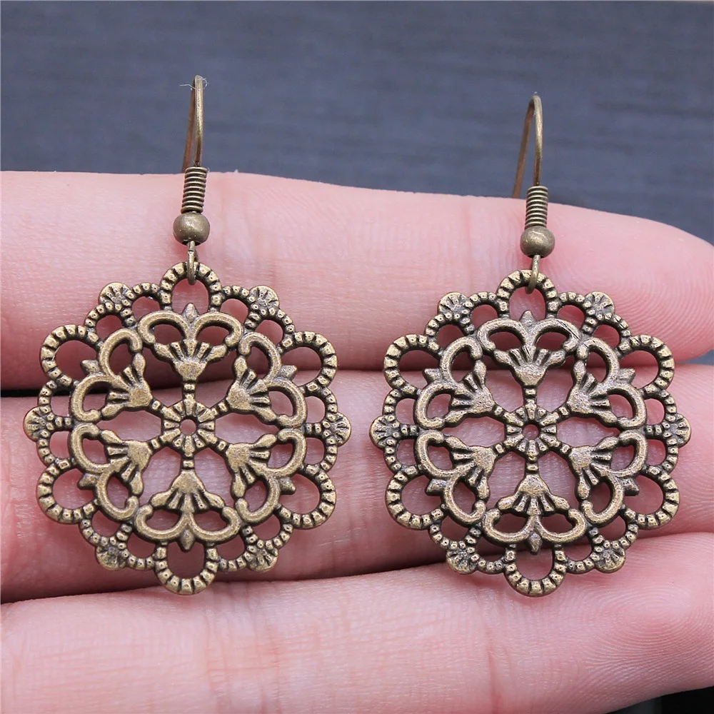 Fashion Handmade Simple Design Antique Bronze Color Flower Pendant Earrings Dropshipping Drop Earrings