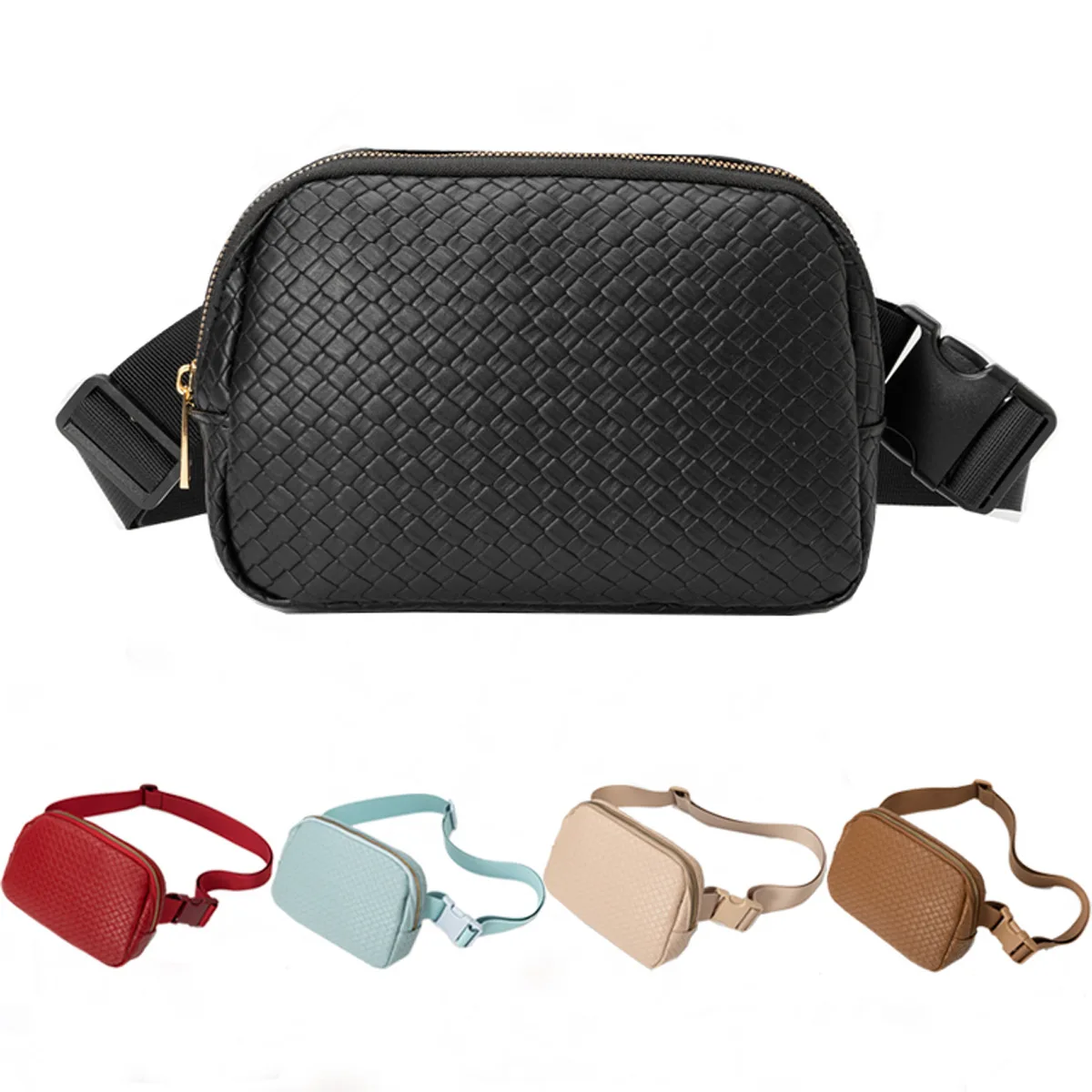 

New Woven PU Shoulder Bag Fanny Pack Trendy Adjustable Waist Bag Travel Gym Belt Bag Crossbody Pouch Bum Bag Sports Chest Bag