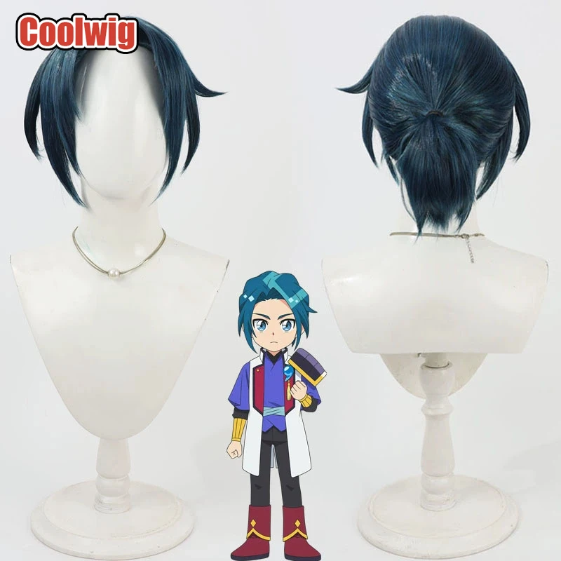 Coolwig Synthetic Hair Kakeru Amabe Cosplay Wigs Mashin Creator Wataru Kakeru Amabe 30cm Short Ink Green Men Wig Heat Resistant
