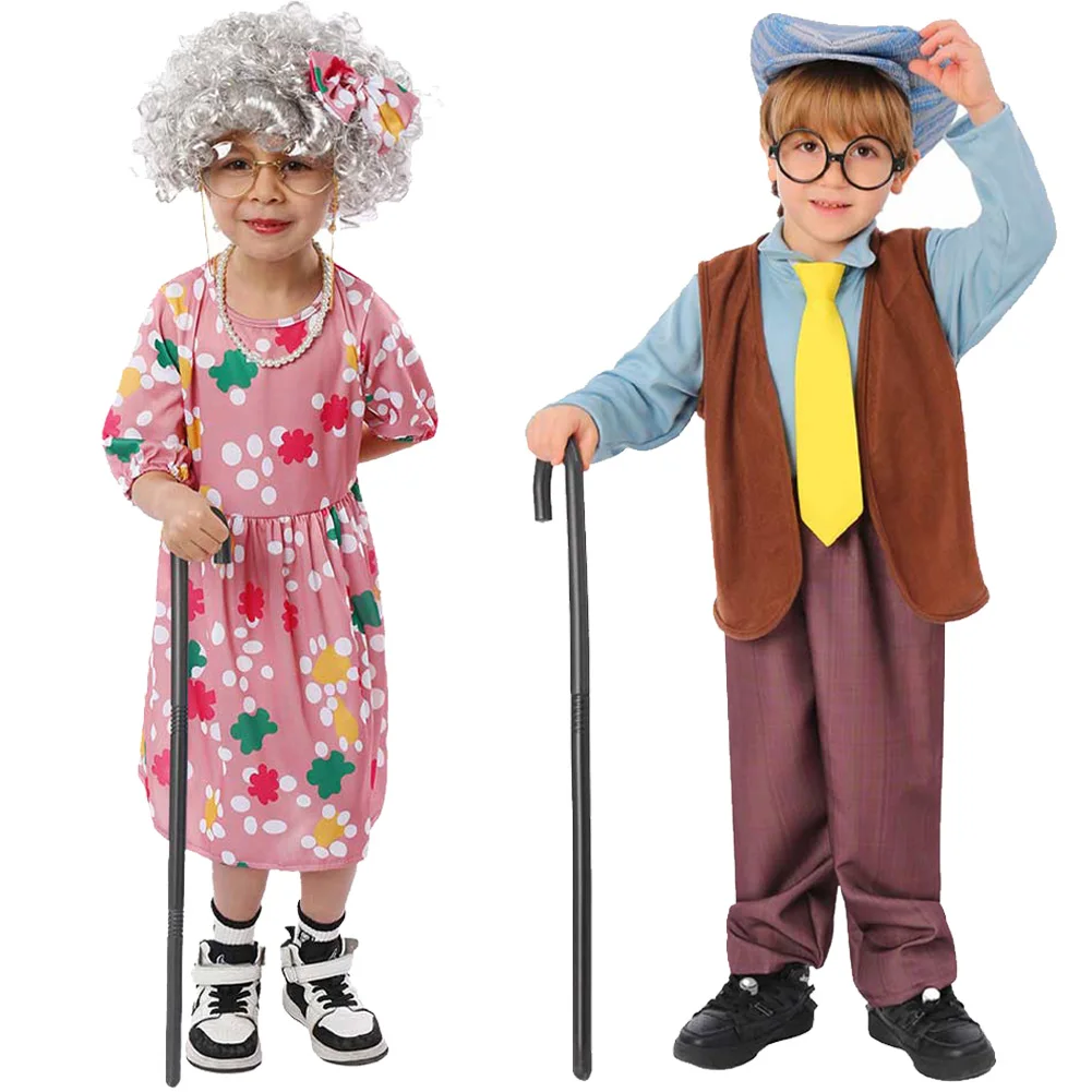 Opa Oma Cosplay Kinder Mädchen Jungen Fantasy Halloween Schule Bühnenkostüm Verkleidung Kind
