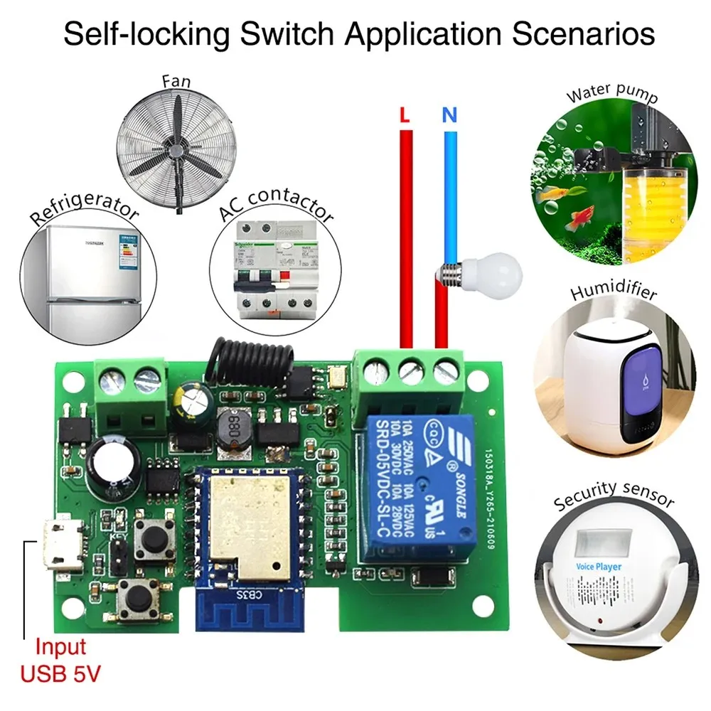 Tuya Smart Wifi Motor Switch Module 1CH AC/DC USB 5V 12V 32V RF433 Radio Remote Control Inching Relay for Alexa Google