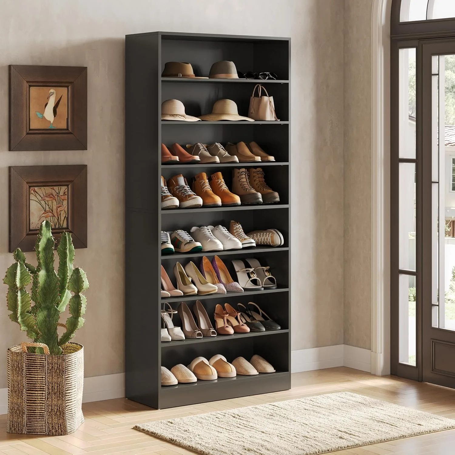 

LITTLE TREE 9-Tier Shoe Cabinet, 32 Pairs Wooden Shoes Cabinet, Freestanding Modern Shoe Rack Organizer for Living Room Bedroom