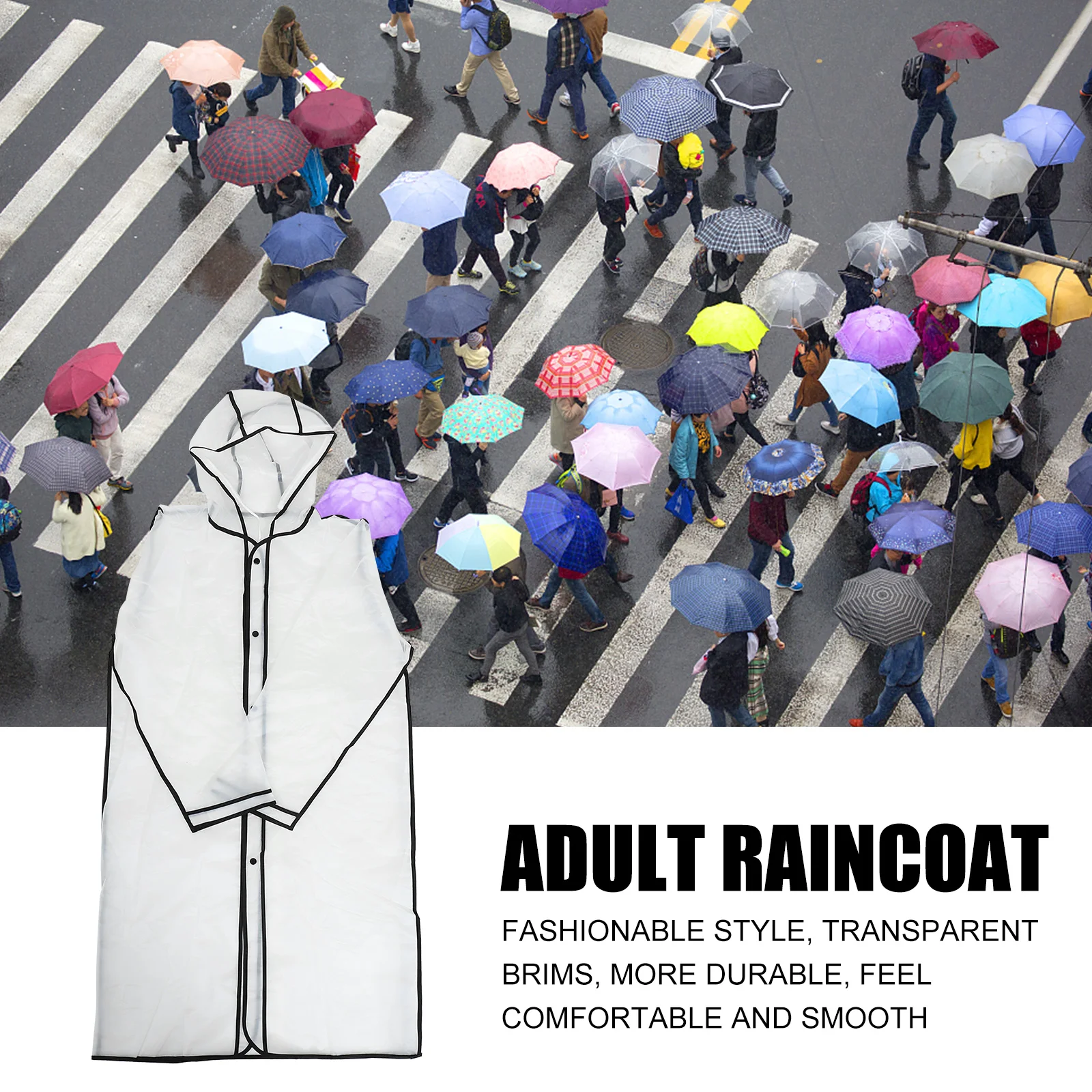 

1pcs Long Raincoat Clear Transparent Rain Gear For Adult Outdoor Windproof Waterproof Protective Rainwear Reusable Emergency Eva