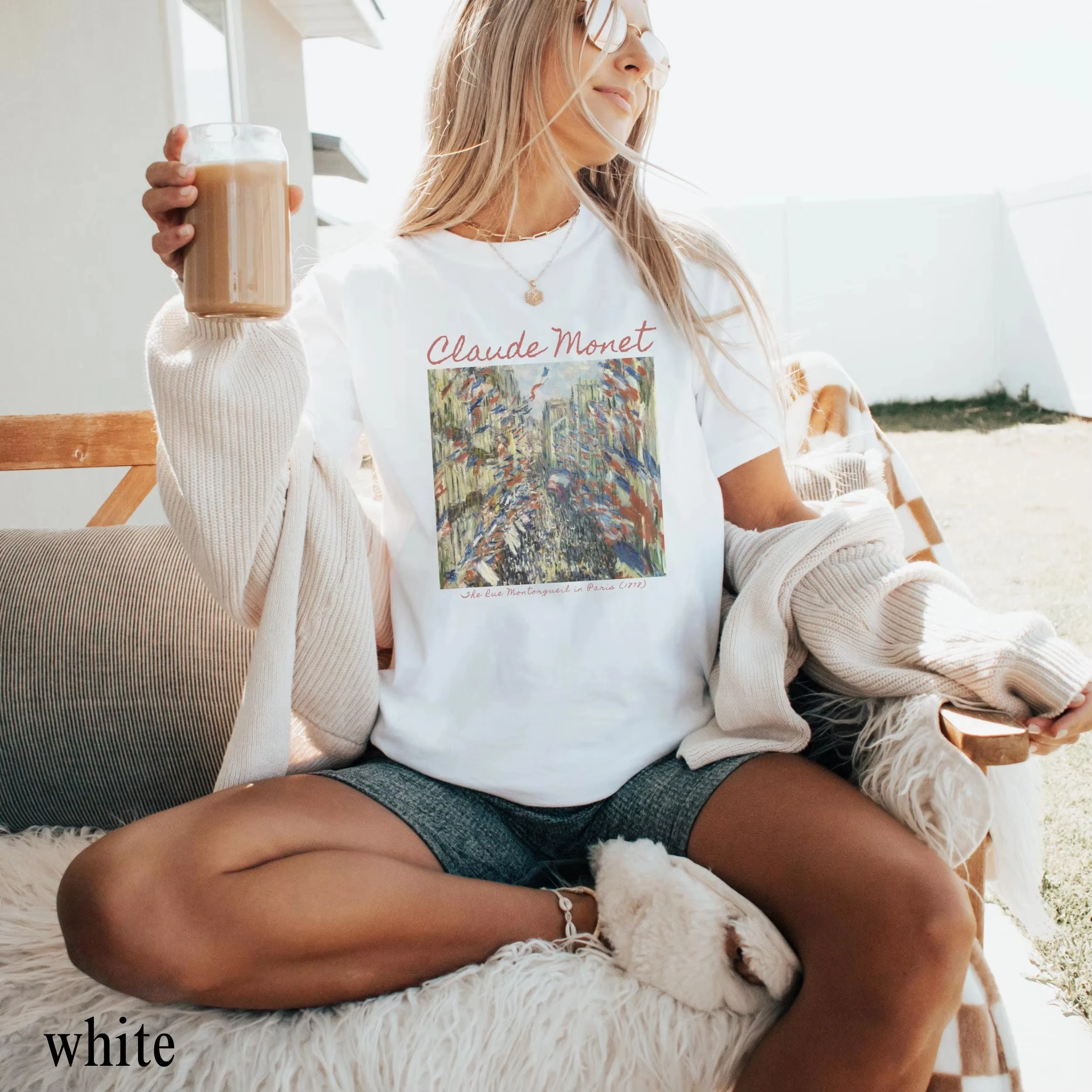 

Claude Monet The Rue in Paris Art Crewneck Artsy Clothes Short Sleeve Women T-Shirt Summer Trend Brand T-Shirt Y2K Street Top